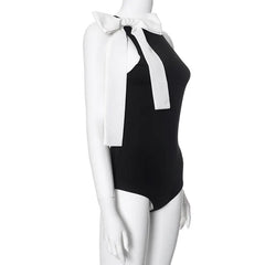 Bow Contrast Color Sleeveless Leotard Women