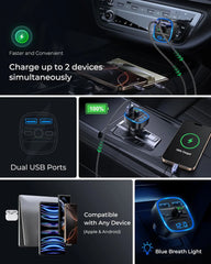Bluetooth FM Transmitter Wireless Radio Adapter Car Kit with Dual USB Charging, Audio Receiver Car Charger MP3 Player, Support Hands-Free Calling, TF Card & USB Disk